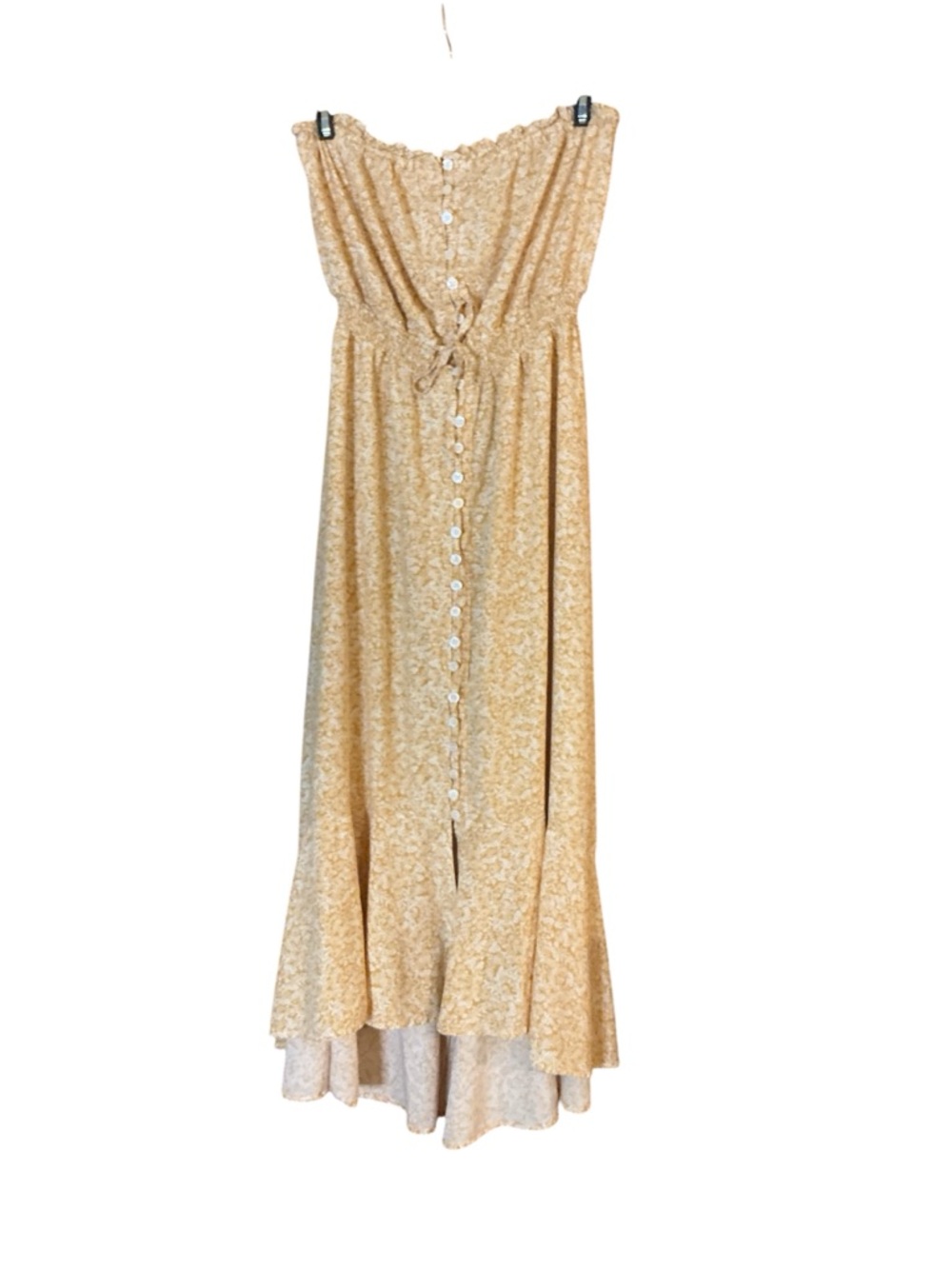 Spring wedding dress guest Vince Camuto Yellow Floral Strapless Maxi Dress